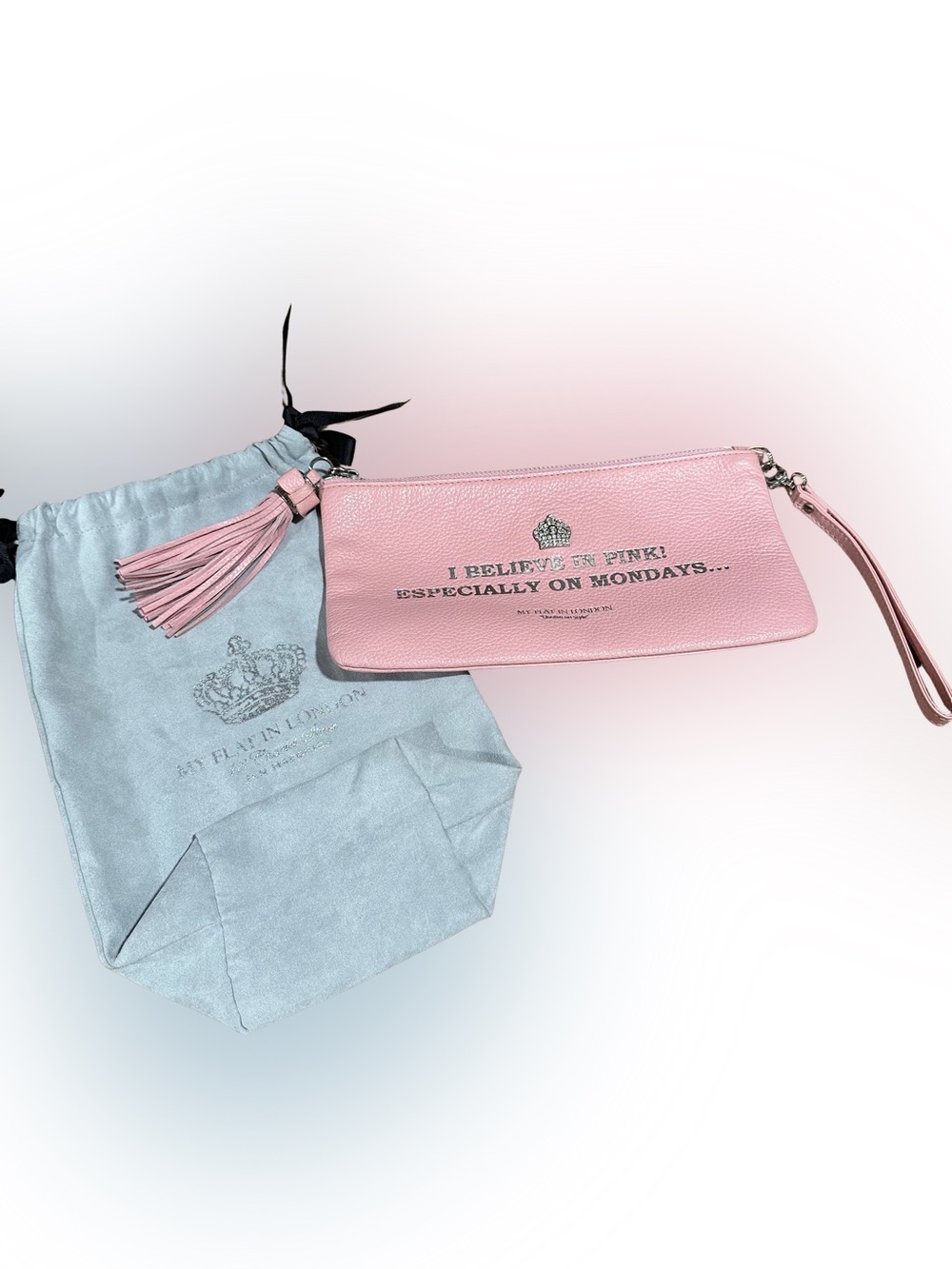 NEW My Flat in London by Brighton Pink Wristlet w/ Tassel Charm & Dust Bag RARE
